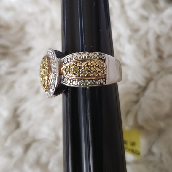 Sz 5, Yellow & White Diamond Ring, 925 Silver, TGW 0.25 Carats, NWT - Picture 7 of 11